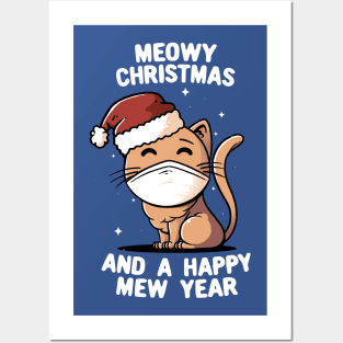 Meowy Cat Christmas and Happy Cat Year - Cute Funny Xmas Gift Posters and Art